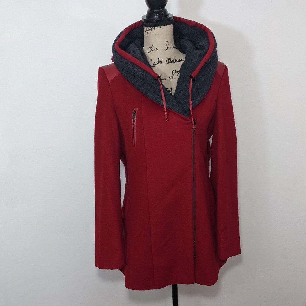 HALOGEN Coat Hooded Warm Wool Blend Red Zip Women’s size M